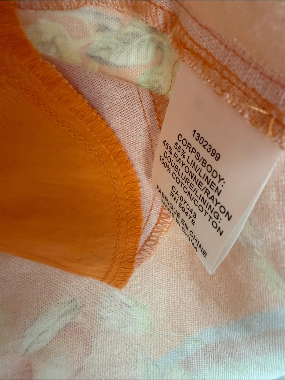 Orange Floral tropical fruit sleeveless tie strap linen blend Mini Dress - Picture 5 of 8